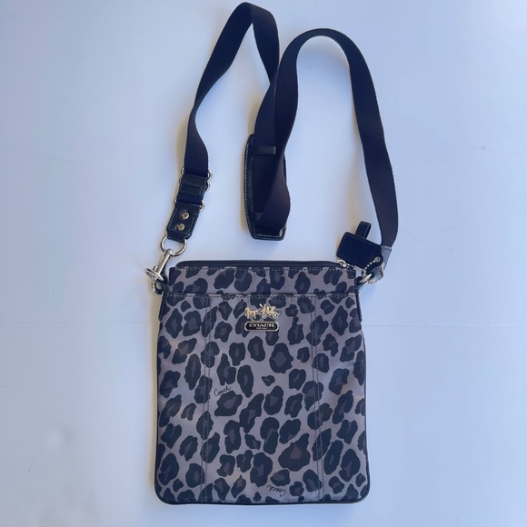 COACH Madison Leopard Crossbody bag, swing pack, gray and black. - Picture 1 of 13